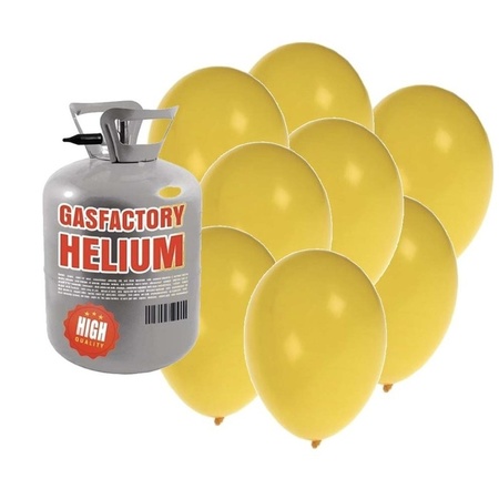 Helium tank met 30 gele ballonnen