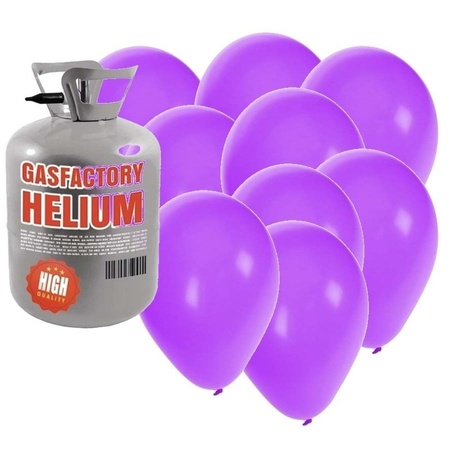 Helium tank with 30 purple balloons