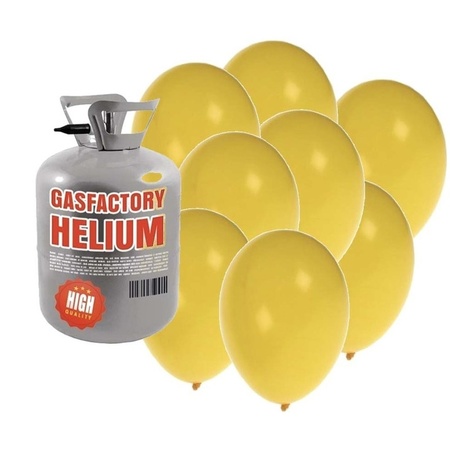 Helium tank with 50 yellow balloons