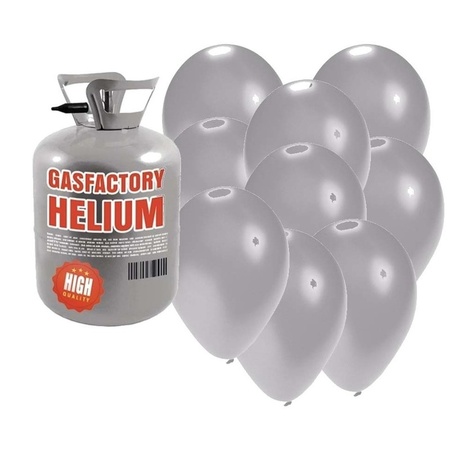 Helium tank met 50 zilveren ballonnen