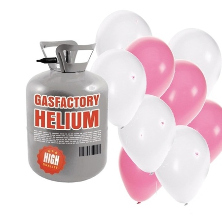 Helium tank met meisje geboren 50 ballonnen