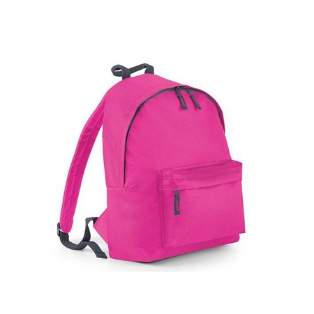 Pink and grey fashion backpack with front pocket