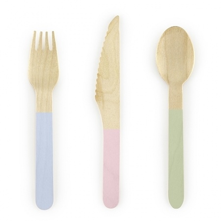 Wooden cutlery pastel colors 18 pieces