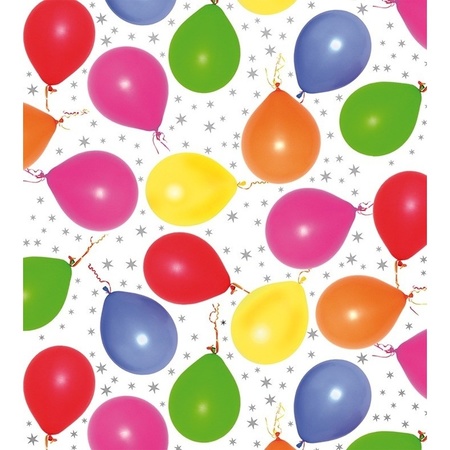 Wrapping paper metallic white with coloured balloons 70 x150 cm