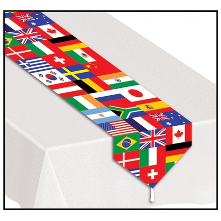 Smal tafelkleed met wereld vlaggen