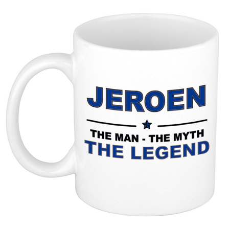 Jeroen The man, The myth the legend collega kado mokken/bekers 300 ml