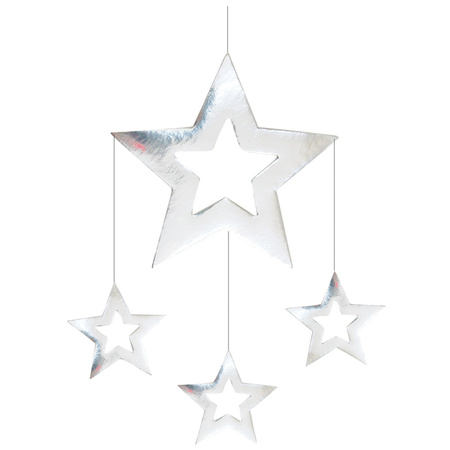 Kerst sterren hangdecoratie zilver 60 x 45 cm
