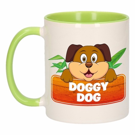 Honden theebeker groen / wit Doggy Dog 300 ml