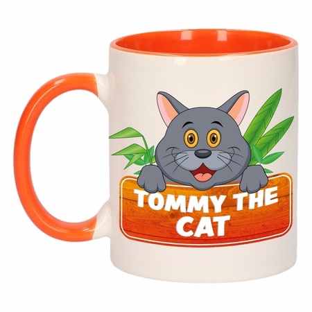 Katten theebeker oranje / wit Tommy the Cat 300 ml