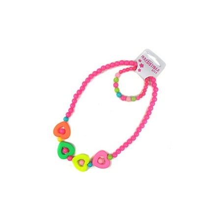 Kids jewelry set heart fuchsia pink
