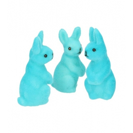 Decorative Easter bunnies - blue - set 3x pieces - polyester