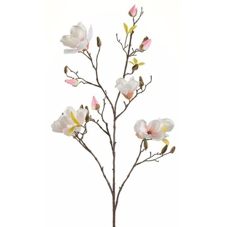 Kunstbloem Magnolia tak - 105 cm - creme wit/roze - Kunst zijdebloemen