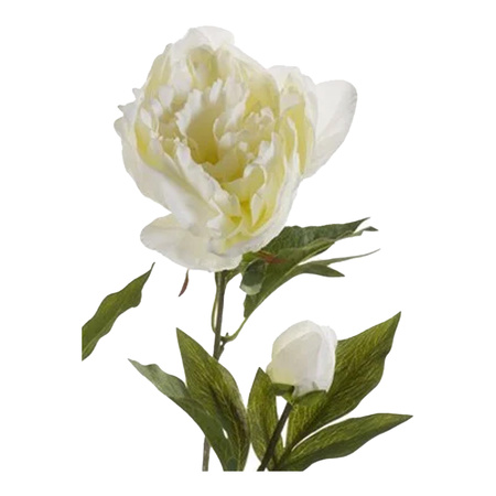 Kunstbloem pioenrozen tak - 3 bloemen - wit -  70 cm - decoratie