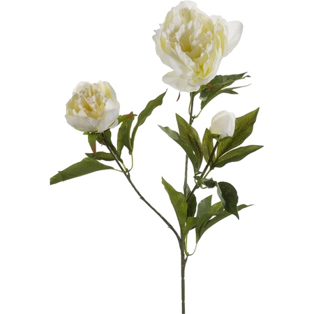 Kunstbloem pioenrozen tak - 3 bloemen - wit -  70 cm - decoratie