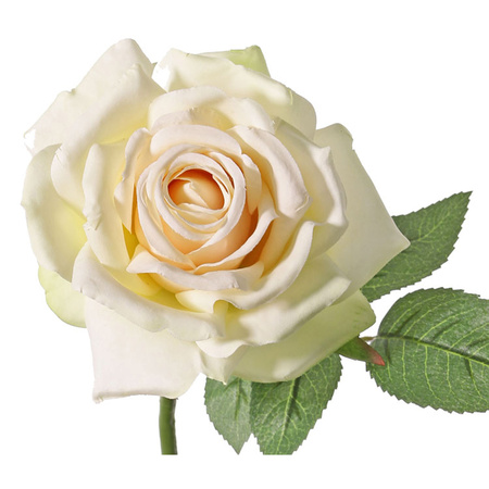 Kunstbloem Roos de luxe Fleuri - creme wit - 30 cm - kunststof steel - decoratie bloemen