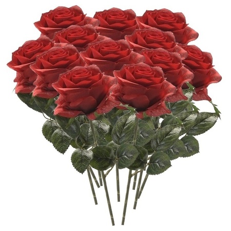 12x kunstbloem roos rood