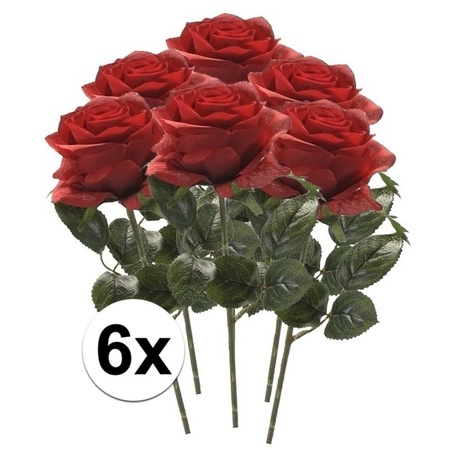 6x kunstbloem roos rood