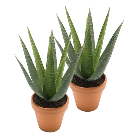 Kunstplant Aloe Vera - groen - in terracotta pot - 23 cm
