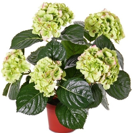Groen/rozee hortensia kunstplant 36 cm