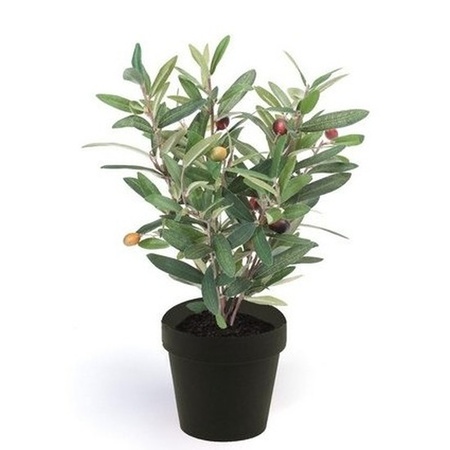 Kunstplant olijfboompje groen in zwarte pot 35 cm 