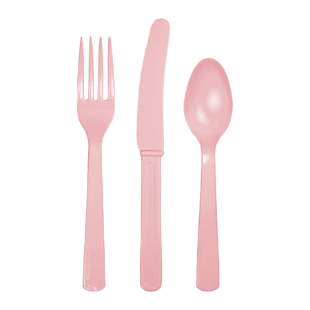 Plastic cutlery for party/bbq - 24x pieces - lightpink - knifes/vorks/spoons - reusable