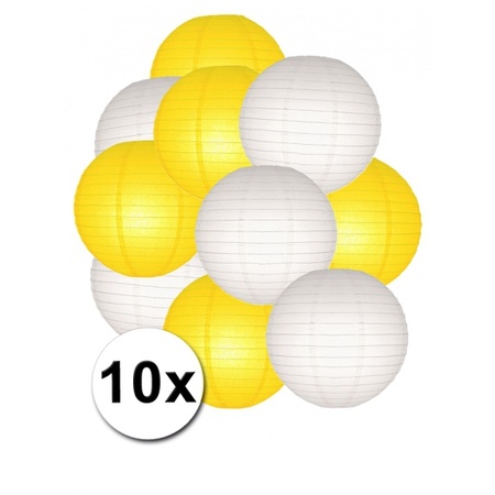 Feestartikelen lampionnen geel/witte 10x