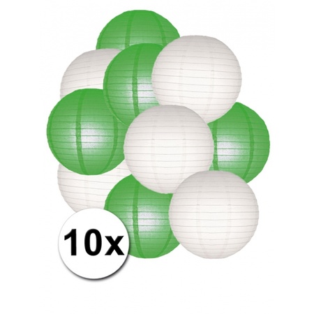 Feestartikelen lampionnen groen/witte 10x