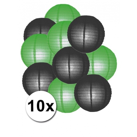 Feestartikelen lampionnen zwart/groen10x
