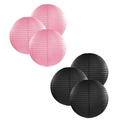 Feestartikelen lampionnen zwart/roze10x