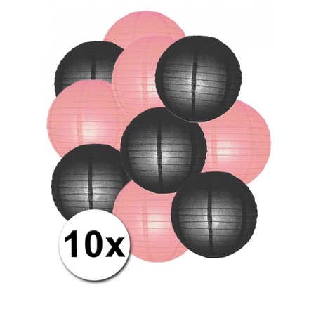 Feestartikelen lampionnen zwart/roze10x