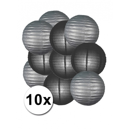 Feestartikelen lampionnen zwart/zilveren10x