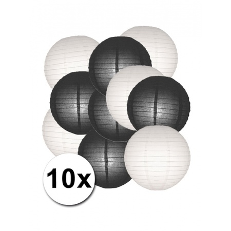 Feestartikelen lampionnen zwart/witte 10x
