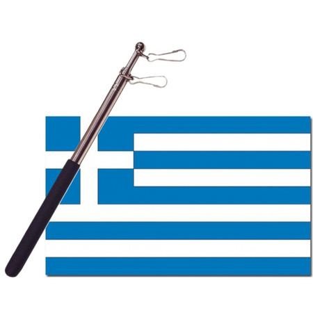 Landen vlag Griekenland - 90 x 150 cm - met compacte draagbare telescoop vlaggenstok - supporters