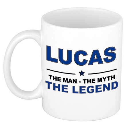 Lucas The man, The myth the legend collega kado mokken/bekers 300 ml