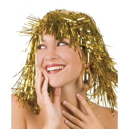 Gold lurex ladies carnaval glitter wig