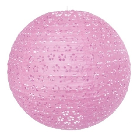 Decoratie lampion roze bloem motief 35 cm