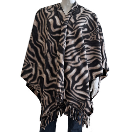 Luxe omslagdoek/poncho - zebra print - 180 x 140 cm - fleece - Dameskleding accessoires