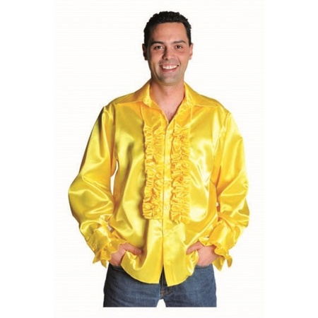 Yellow satin shirt with ruffles for men