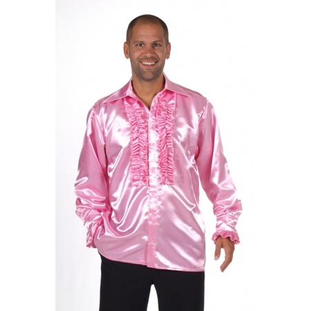 Satijnen roze blouse met rouches