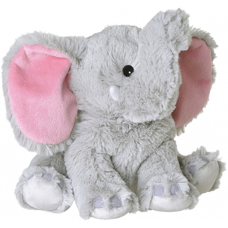 Olifanten speelgoed artikelen opwarmbare olifant knuffelbeest grijs 29 cm