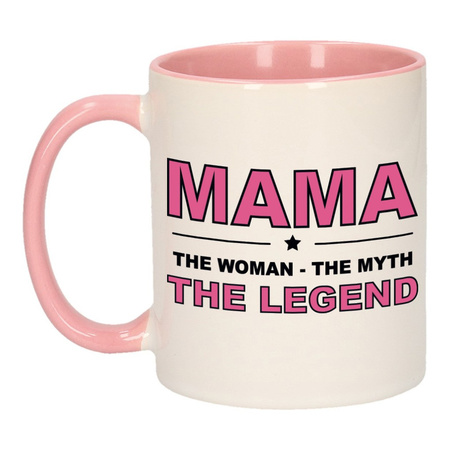 Mama the legend cadeau mok / beker wit en roze 300 ml