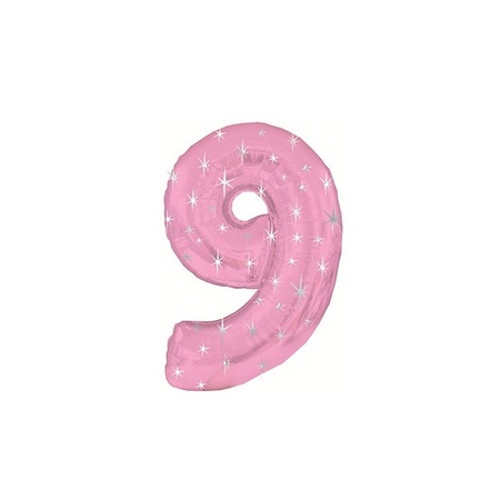 Foil balloon number 9 pink sparkle
