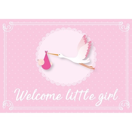 Girl born postcard stork maternity gift