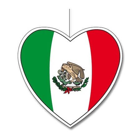Mexican flag theme hang decoration heart 28 cm