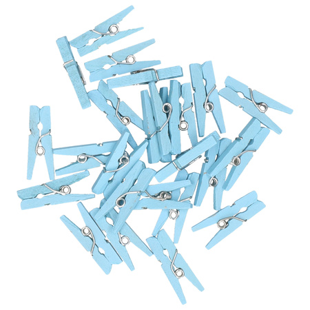 Mini knijpers blauw - 24x - Geboorte jongen - 2,5 cm - Kaartjes ophangen knijpertjes