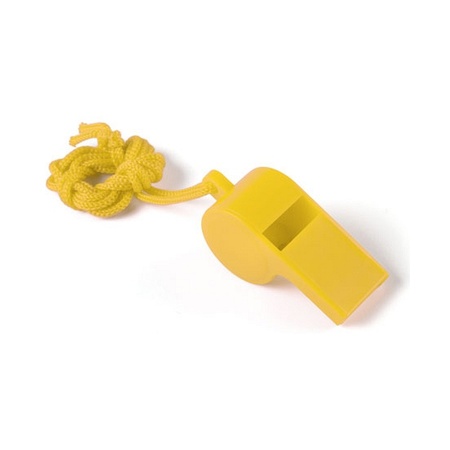 Multipack of 10x yellow whistles on cord