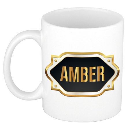 Name mug Amber with golden emblem 300 ml