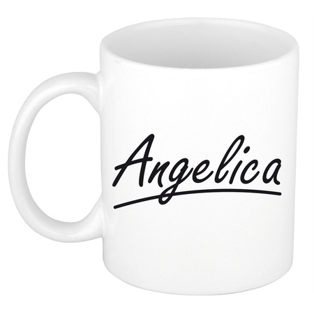 Naam cadeau mok / beker Angelica met sierlijke letters 300 ml
