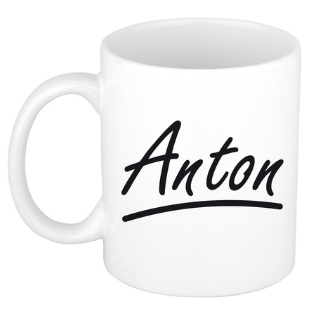 Naam cadeau mok / beker Anton met sierlijke letters 300 ml
