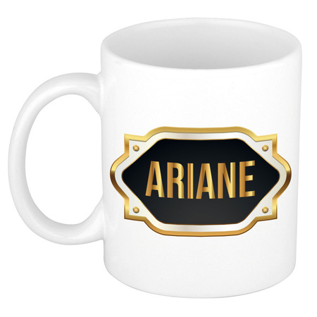 Naam cadeau mok / beker Ariane met gouden embleem 300 ml